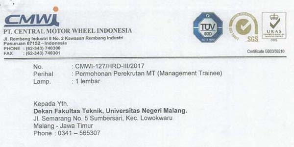 Lowongan Kerja PT Central Motor Wheel Indonesia (CMWI)
