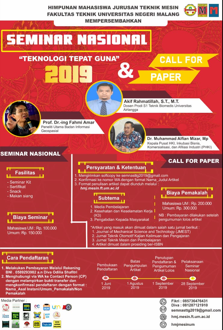 Seminar Nasional 2019 “Teknologi Tepat Guna” – Himpunan Mahasiswa Mesin FT UM