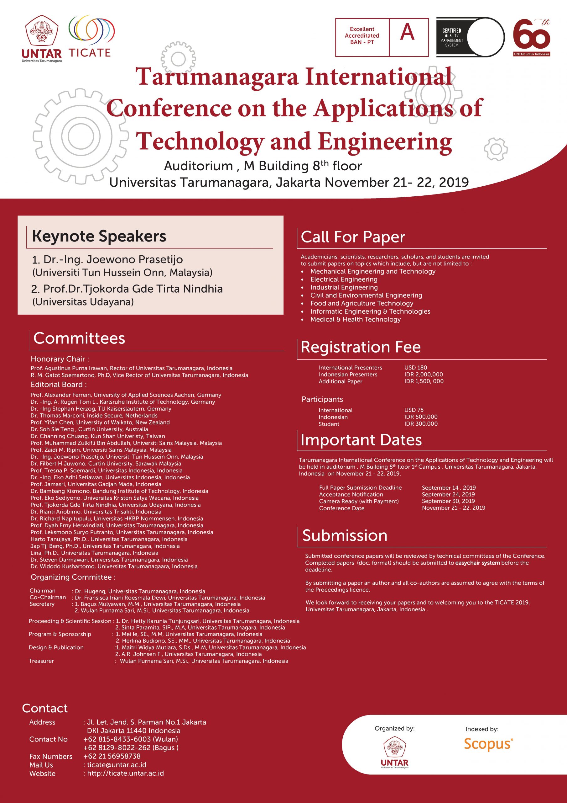 Tarumanagara International Conference on the Applications of Technology and Engineering (TICATE 2019) – Universitas Tarumanagara