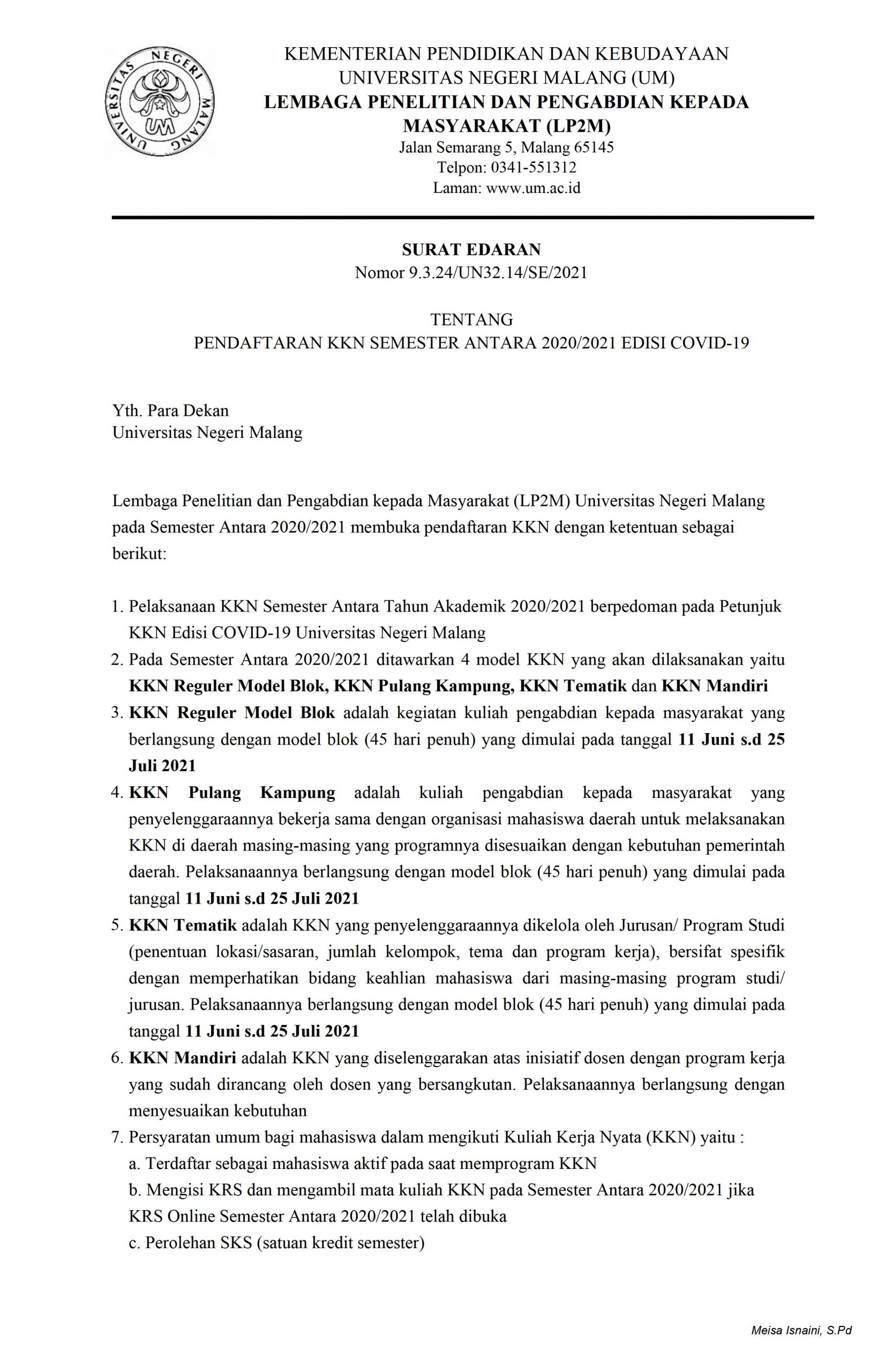 Pendaftaran KKN Semester Antara 2020-2021 Edisi Covid-19 Universitas Negeri Malang