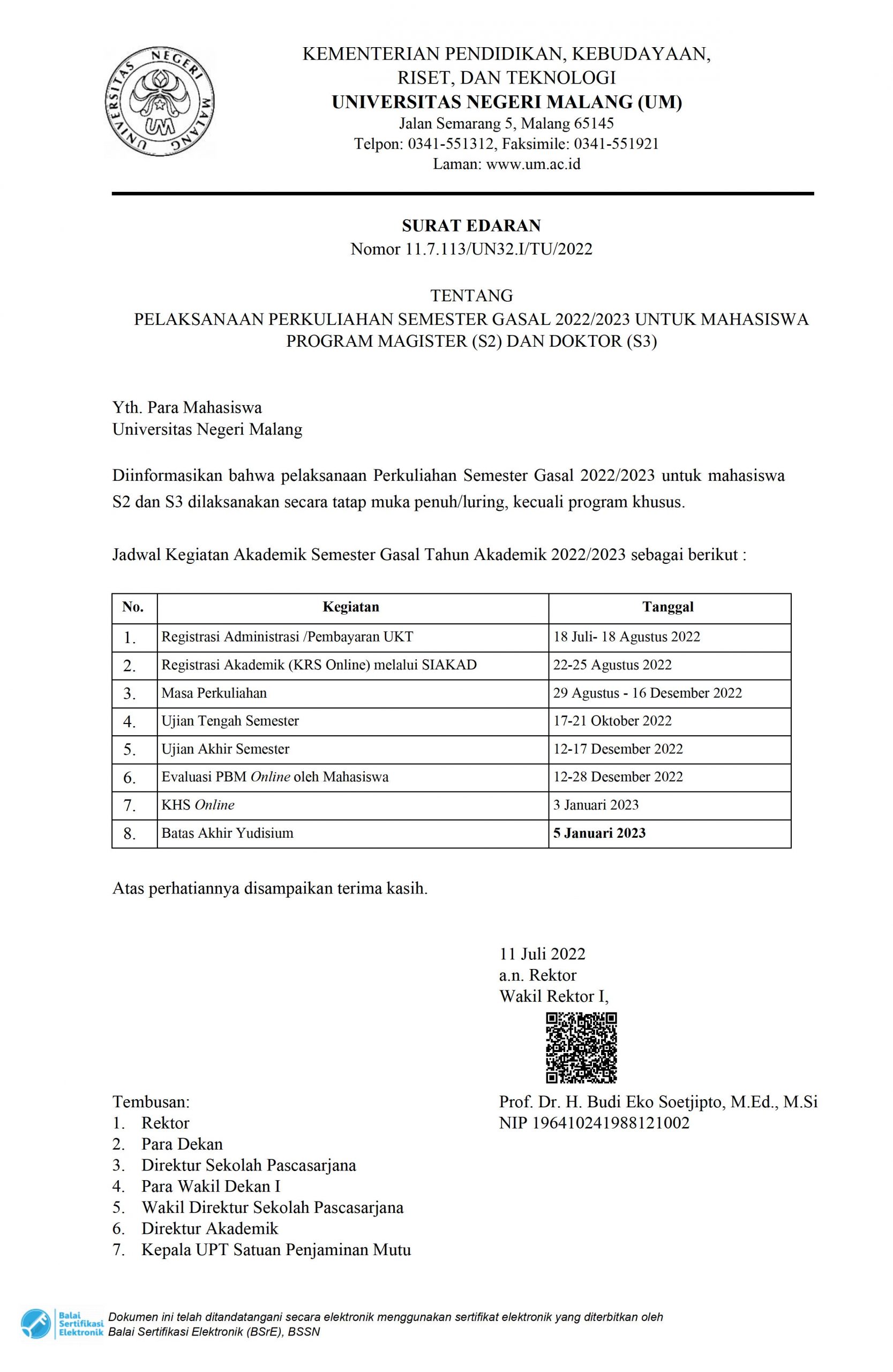 PELAKSANAAN PERKULIAHAN SEMESTER GASAL 2022/2023 UNTUK MAHASISWA PROGRAM MAGISTER (S2) DAN DOKTOR (S3)