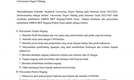 Pendaftaran Program Magang/Praktik Kerja Semester Gasal 2022/2023