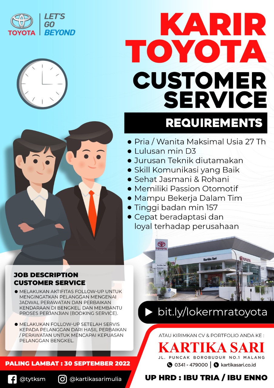 Lowongan Pekerjaan Karir Toyota Customer Service – Kartika Sari Malang