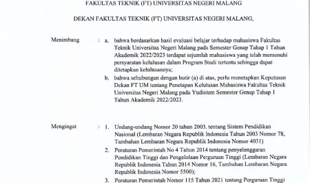 Penjejakan dan SK Penetapan Kelulusan Mahasiswa FT Yudisium Semester Gasal 2022/2023