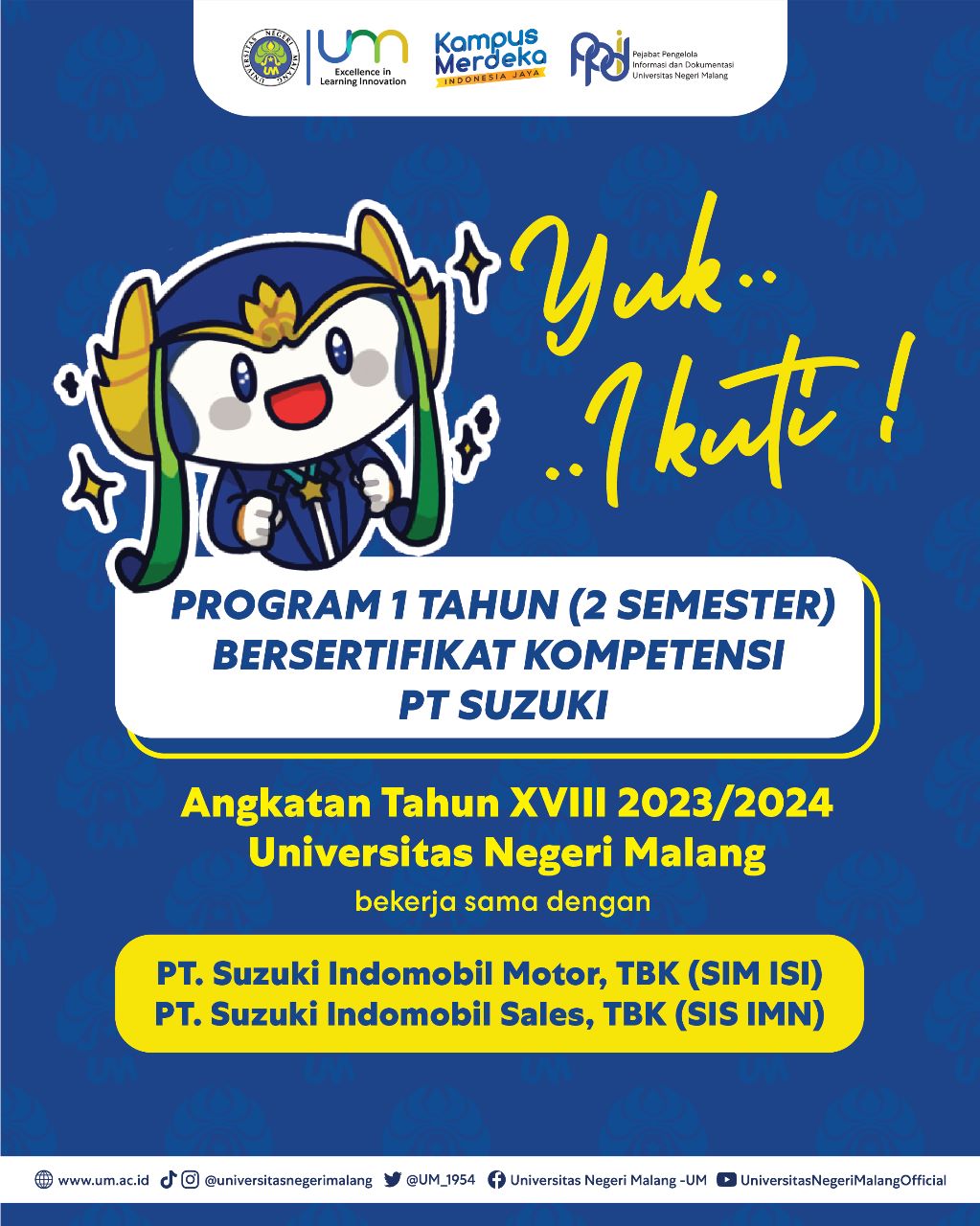 Pendaftaran Program 1 Tahun Bersertifikat Kompetensi PT Suzuki UM